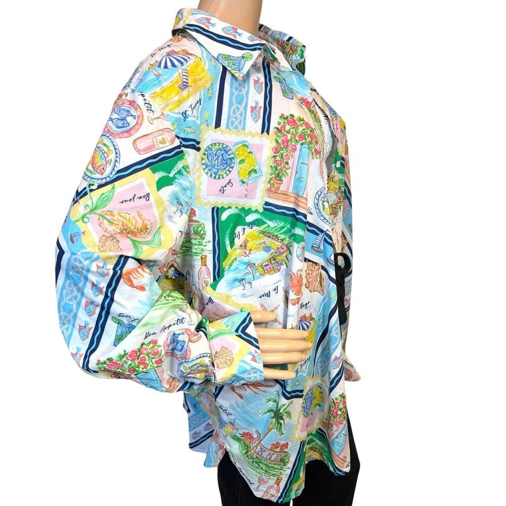 Talbots Plus 3X Modern Classic Cotton Shirt Summer Vista Vacation Resortwear EUC - Picture 8 of 16